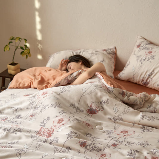 Linge de lit d'été respirant en fibre lyocell à motif floral