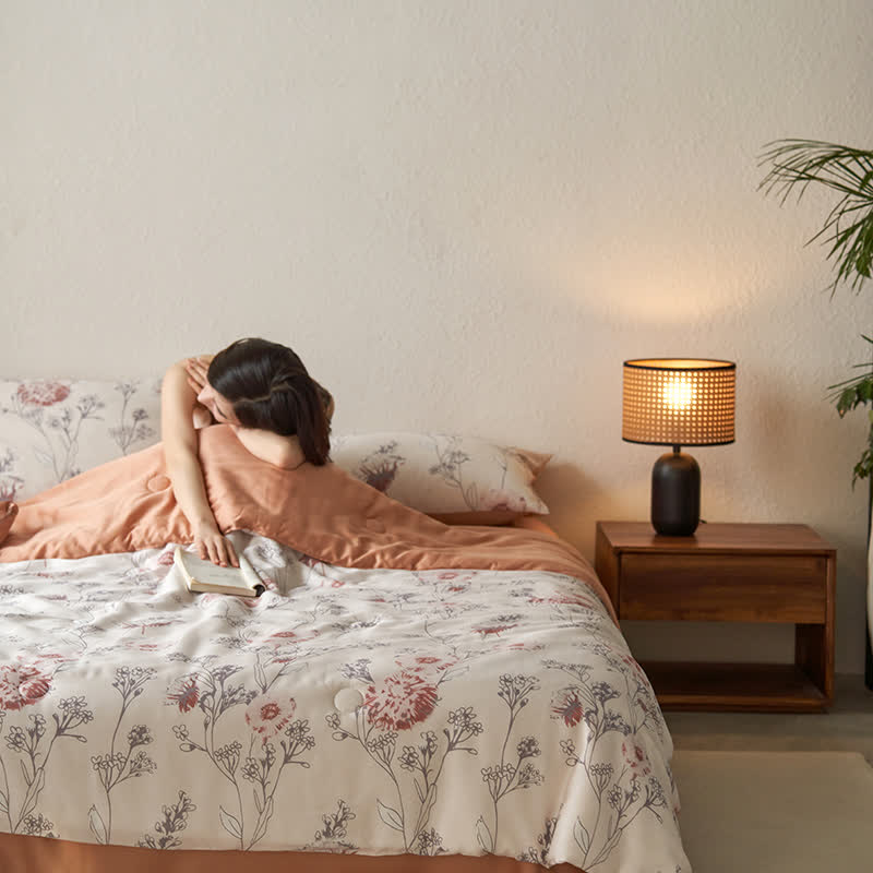Linge de lit d'été respirant en fibre lyocell à motif floral