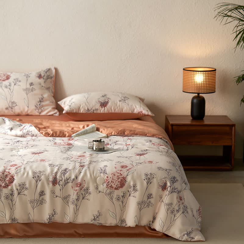 Linge de lit d'été respirant en fibre lyocell à motif floral