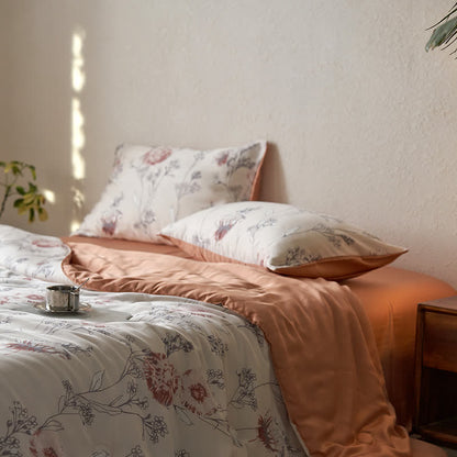 Linge de lit d'été respirant en fibre lyocell à motif floral