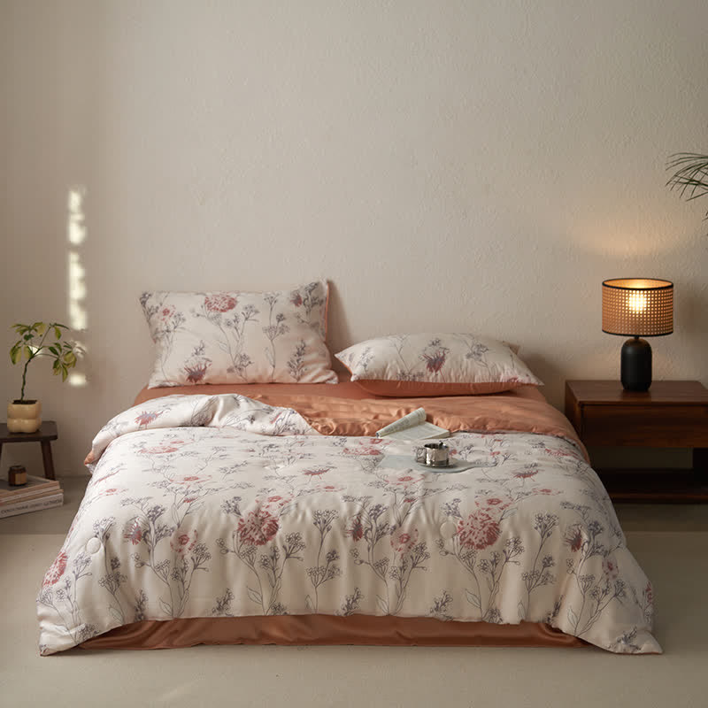 Linge de lit d'été respirant en fibre lyocell à motif floral