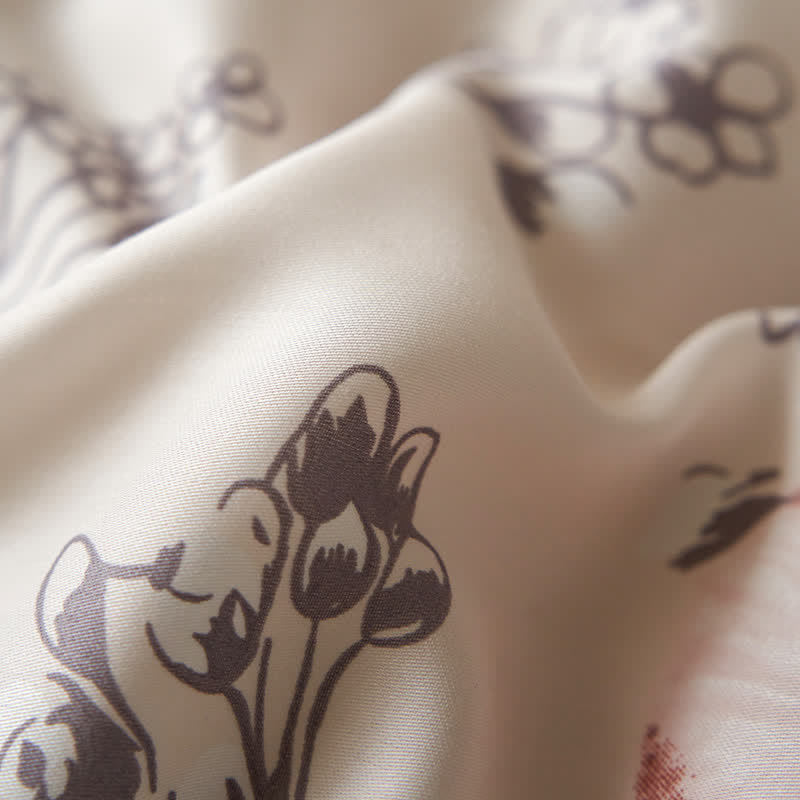 Linge de lit d'été respirant en fibre lyocell à motif floral