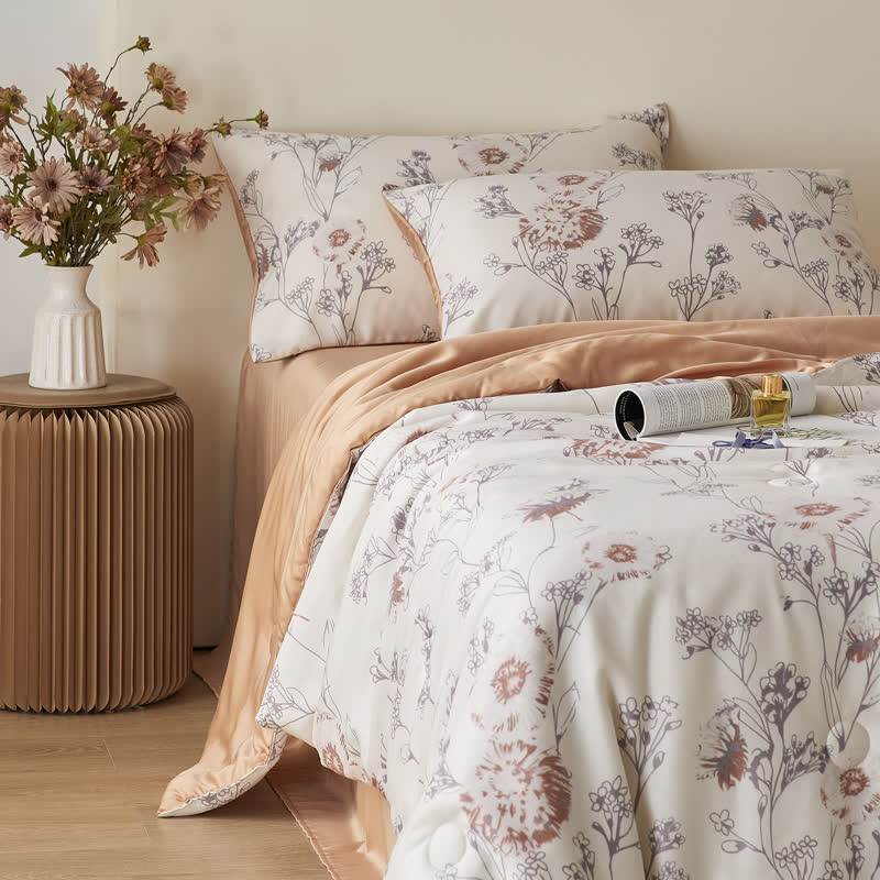 Linge de lit d'été respirant en fibre lyocell à motif floral