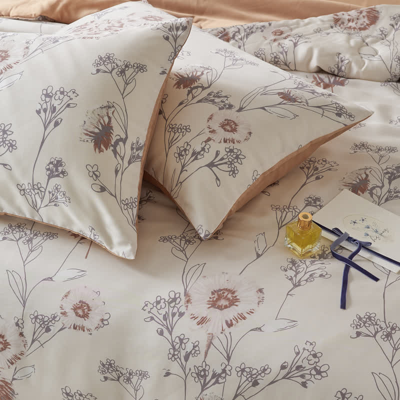 Linge de lit d'été respirant en fibre lyocell à motif floral