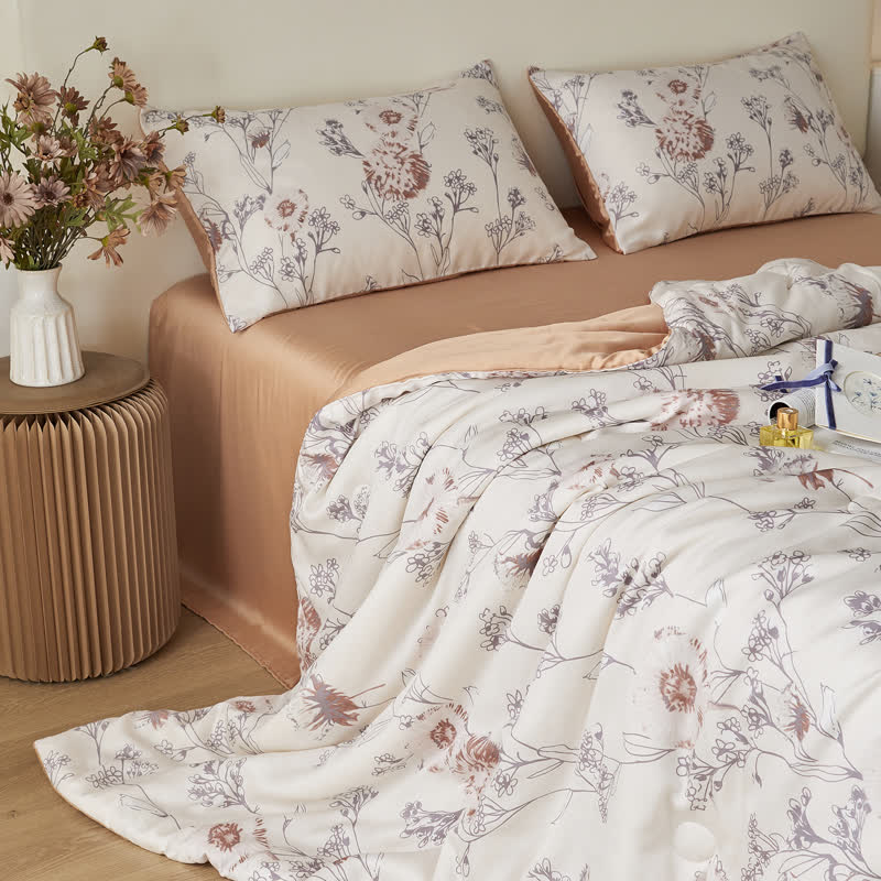 Linge de lit d'été respirant en fibre lyocell à motif floral