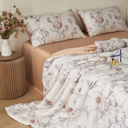 Linge de lit d'été respirant en fibre lyocell à motif floral