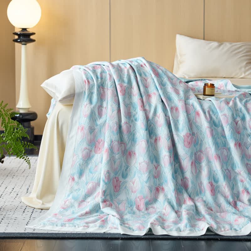 Linge de lit respirant en fibre lyocell au design tulipe rustique