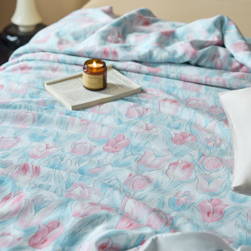 Linge de lit respirant en fibre lyocell au design tulipe rustique