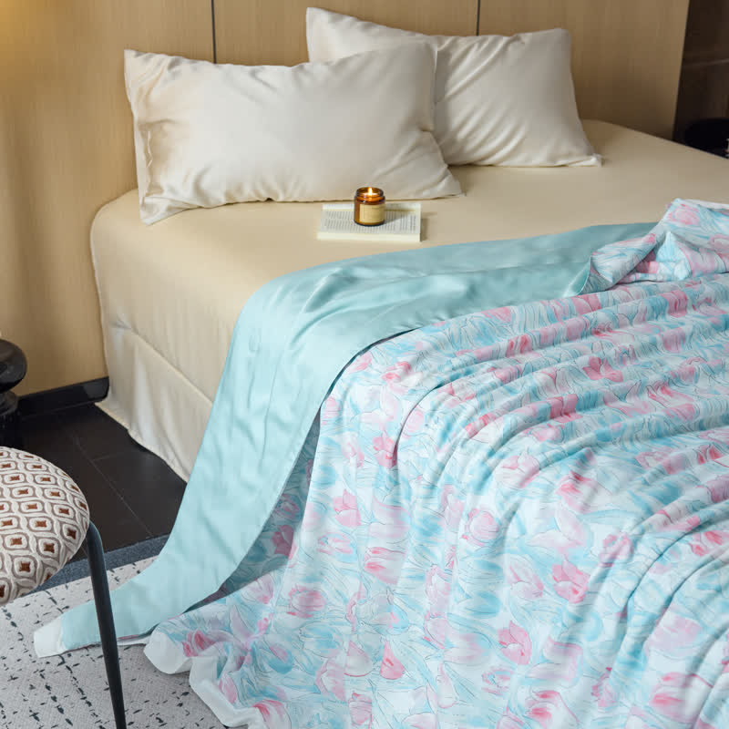 Linge de lit respirant en fibre lyocell au design tulipe rustique