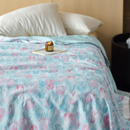 Linge de lit respirant en fibre lyocell au design tulipe rustique