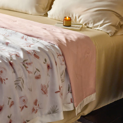 Couverture d'été respirante en fibre lyocell à motif floral
