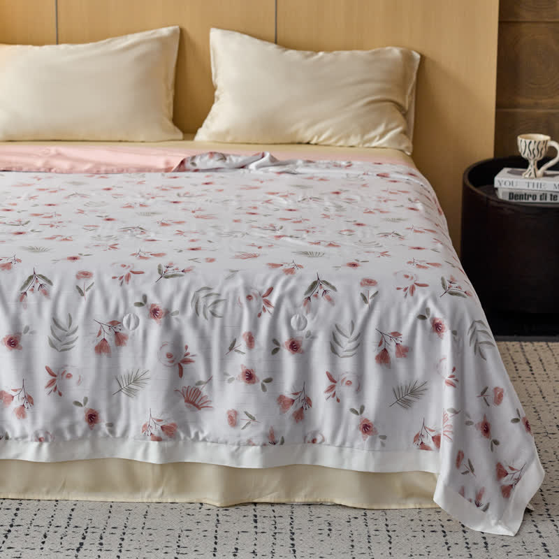 Couverture d'été respirante en fibre lyocell à motif floral