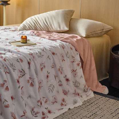 Couverture d'été respirante en fibre lyocell à motif floral