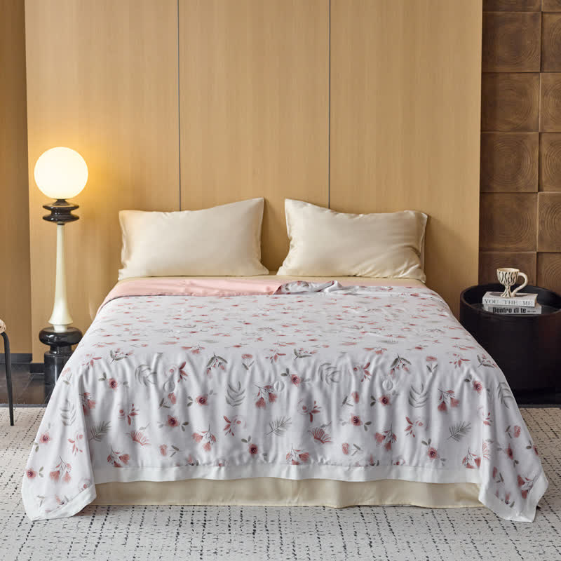 Couverture d'été respirante en fibre lyocell à motif floral