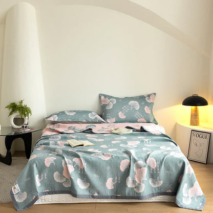 Couette en coton à trois couches avec motif jacquard de feuilles de ginkgo