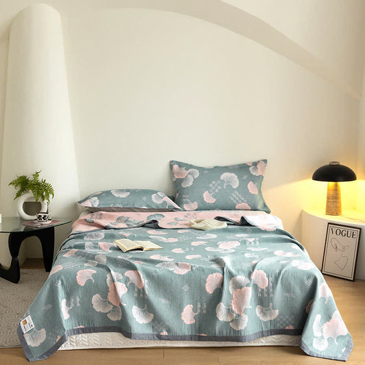 Couette en coton à trois couches avec motif jacquard de feuilles de ginkgo
