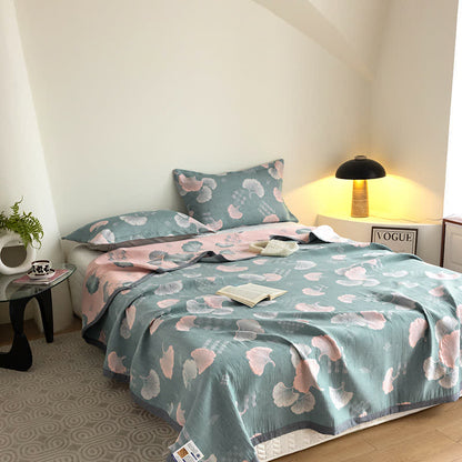 Couette en coton à trois couches avec motif jacquard de feuilles de ginkgo