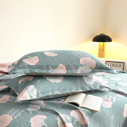 Couette en coton à trois couches avec motif jacquard de feuilles de ginkgo