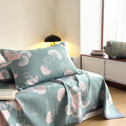 Couette en coton à trois couches avec motif jacquard de feuilles de ginkgo