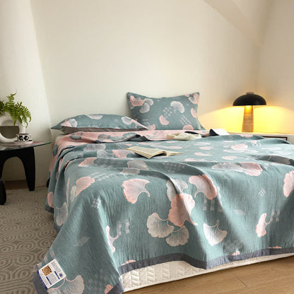 Couette en coton à trois couches avec motif jacquard de feuilles de ginkgo