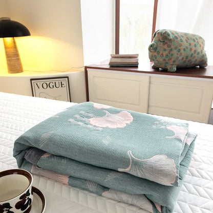 Couette en coton à trois couches avec motif jacquard de feuilles de ginkgo