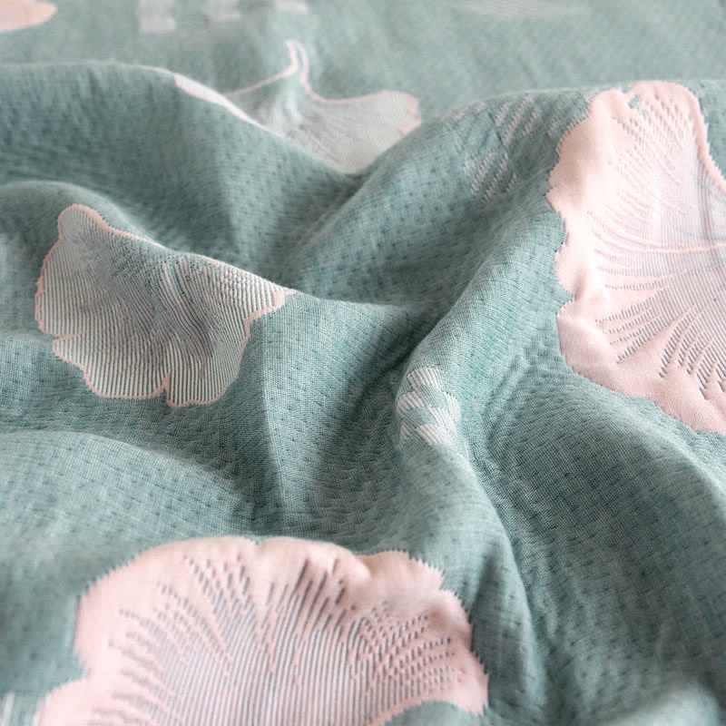 Couette en coton à trois couches avec motif jacquard de feuilles de ginkgo