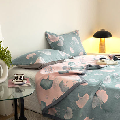 Couette en coton à trois couches avec motif jacquard de feuilles de ginkgo