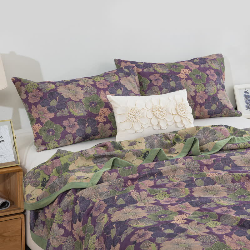 Couette réversible en gaze de coton à motif floral