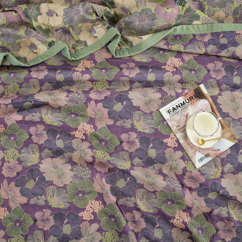 Couette réversible en gaze de coton à motif floral