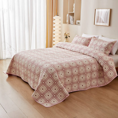 Linge de lit matelassé en pur coton avec motif cœur et carreaux