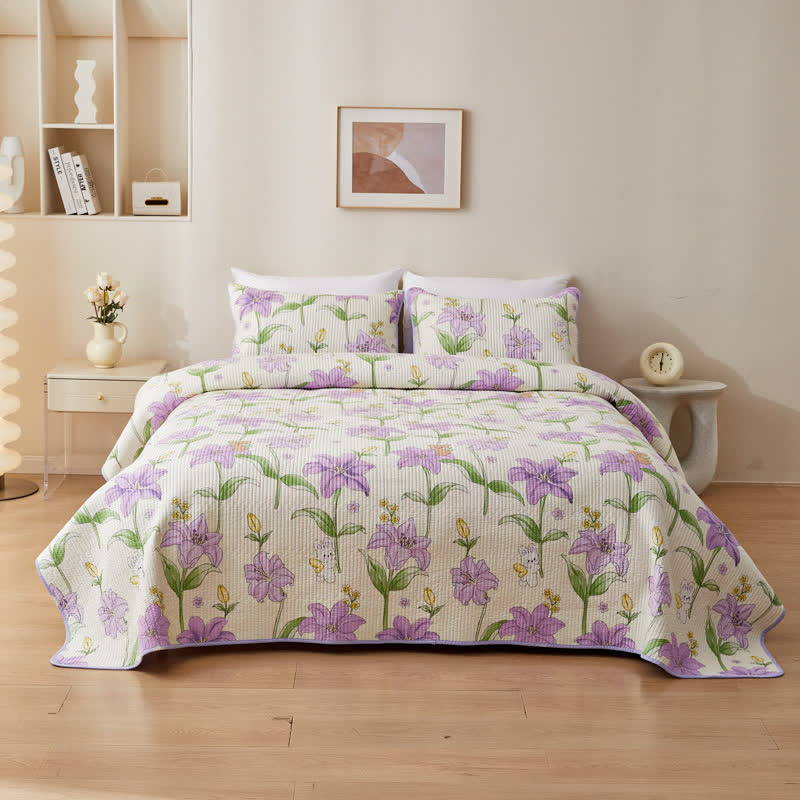 Parure de lit matelassée « Rural Lily » en pur coton