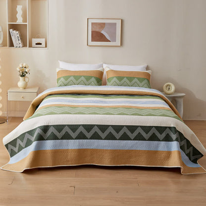 Linge de lit moderne en coton matelassé avec motif en zigzag et lignes