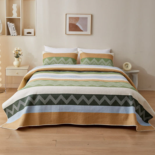 Linge de lit moderne en coton matelassé avec motif en zigzag et lignes