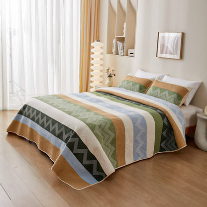 Linge de lit moderne en coton matelassé avec motif en zigzag et lignes