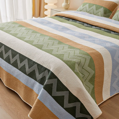 Linge de lit moderne en coton matelassé avec motif en zigzag et lignes