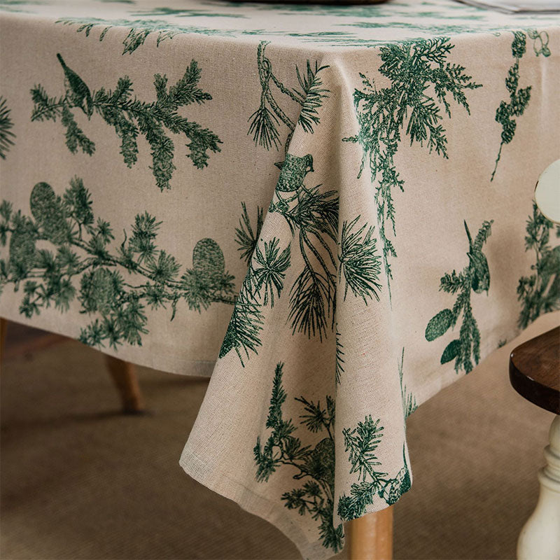 Nappe en coton et lin avec motif Pine Bird
