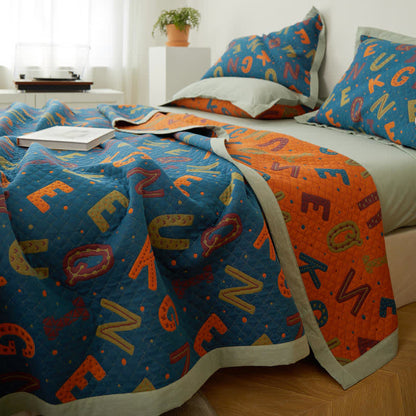 Couette réversible à trois couches en gaze de coton avec lettres