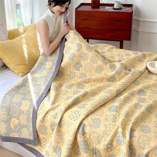 Ownkoti – Couette en gaze de coton grise à motif chat