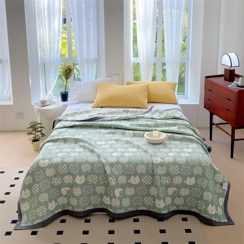 Ownkoti – Couette en gaze de coton grise à motif chat