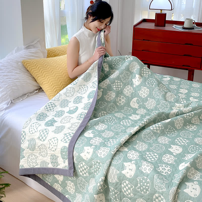 Ownkoti – Couette en gaze de coton grise à motif chat