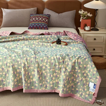 Couverture réversible en coton à trois couches avec feuilles de vigne