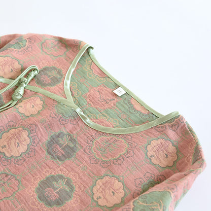 Ensemble pyjama avec boutons grenouille et gaze de coton