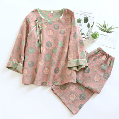 Ensemble pyjama avec boutons grenouille et gaze de coton