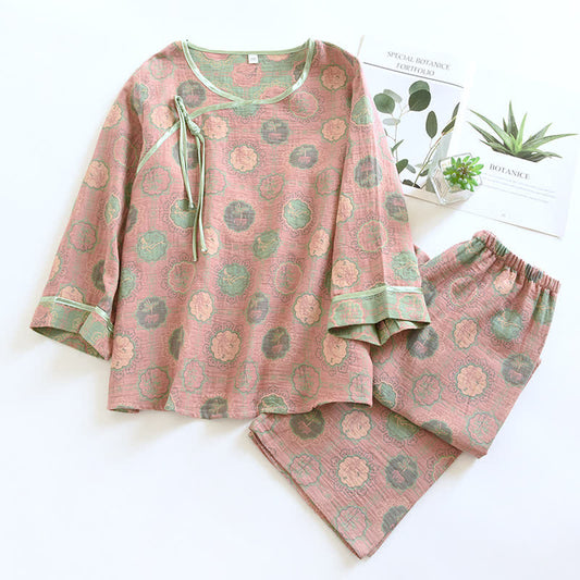 Ensemble pyjama avec boutons grenouille et gaze de coton