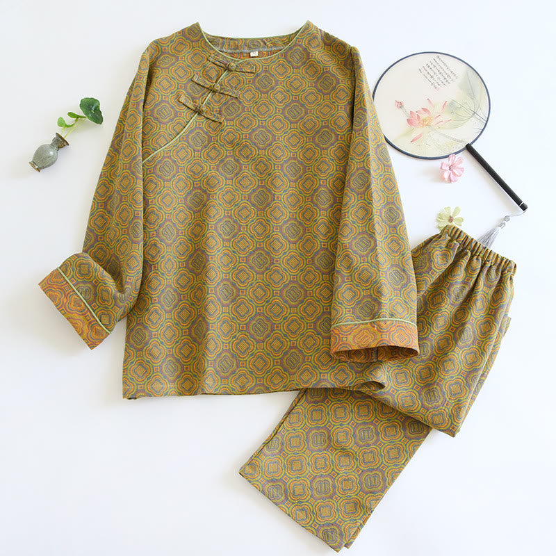 Ensemble de pyjama en coton respirant avec bouton grenouille rétro