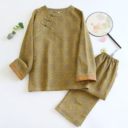 Ensemble de pyjama en coton respirant avec bouton grenouille rétro