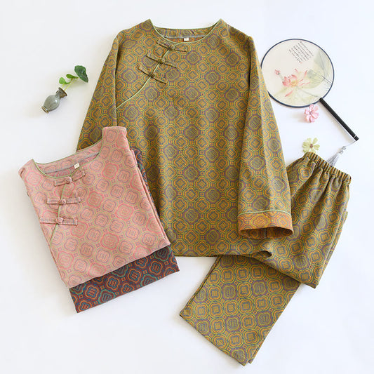 Ensemble de pyjama en coton respirant avec bouton grenouille rétro
