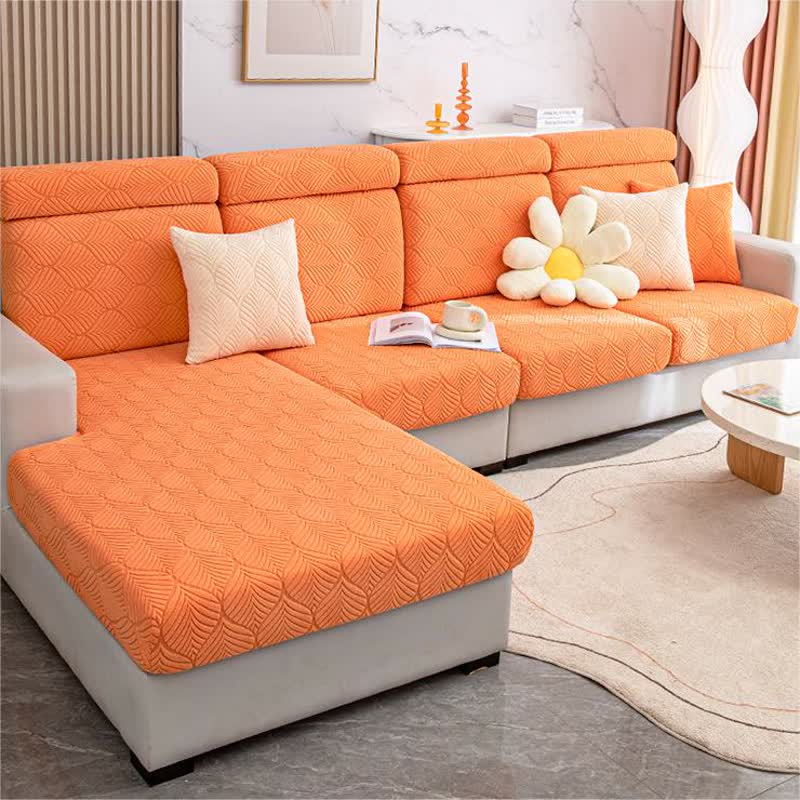 Housse de canapé jacquard unie avec structure en feuilles
