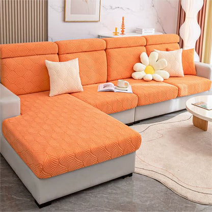 Housse de canapé jacquard unie avec structure en feuilles
