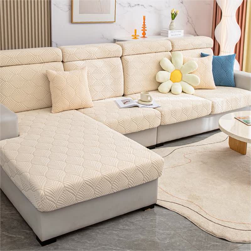 Housse de canapé jacquard unie avec structure en feuilles